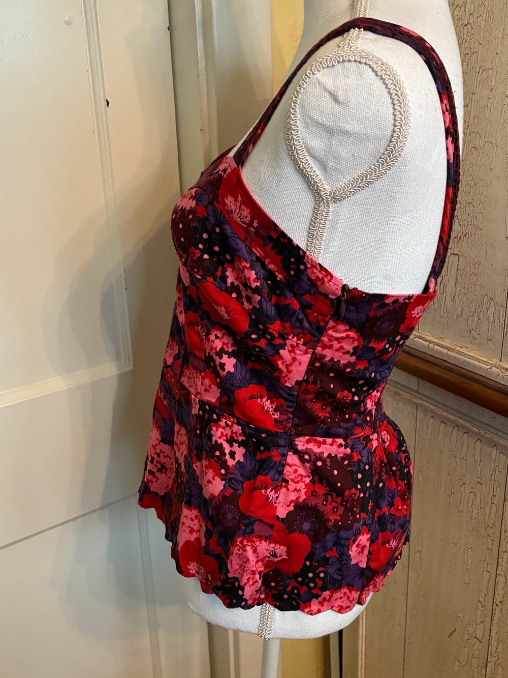 Free People Floral Hook-and-Eye Peplum Top in Red and Pink - Picture 4 of 16